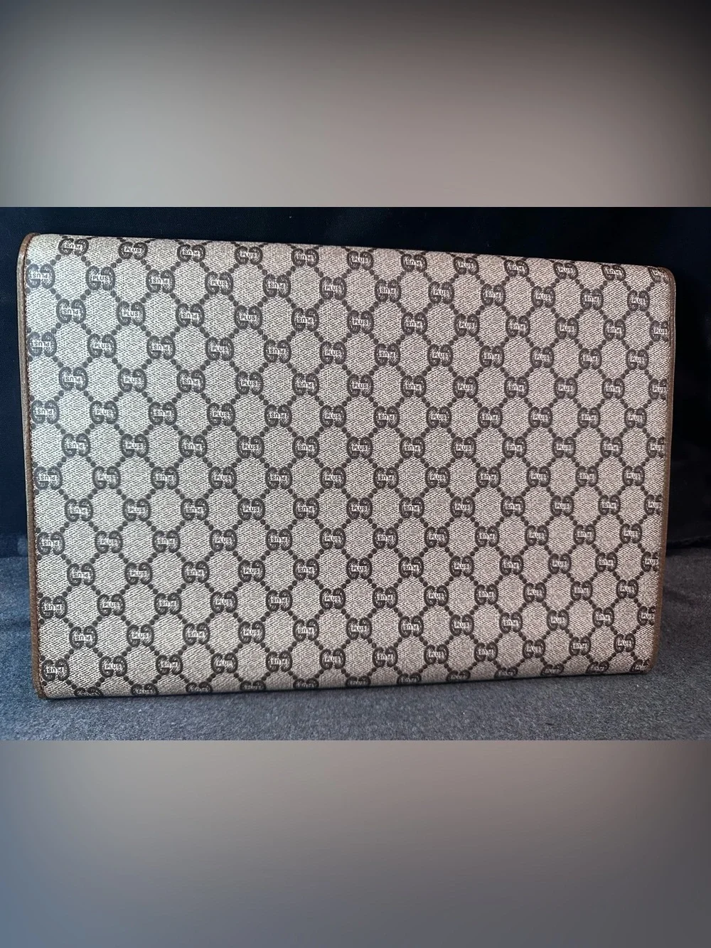 Gucci Plus Brown/Beige Envelope Clutch/Portfolio with Gold-Tone Lock